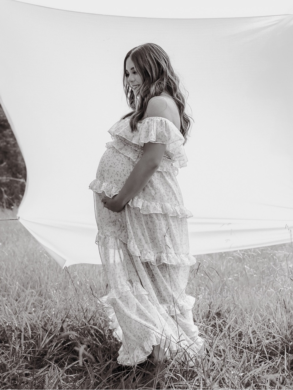 Off-Shoulder White Tiered Floral Ruffle Maxi Dress - Picture 7 of 9